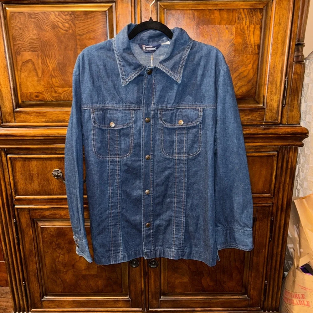 Vintage Dee Cee Rappers Blue Denim Button Down Shirt Size Large - Picture 1 of 5